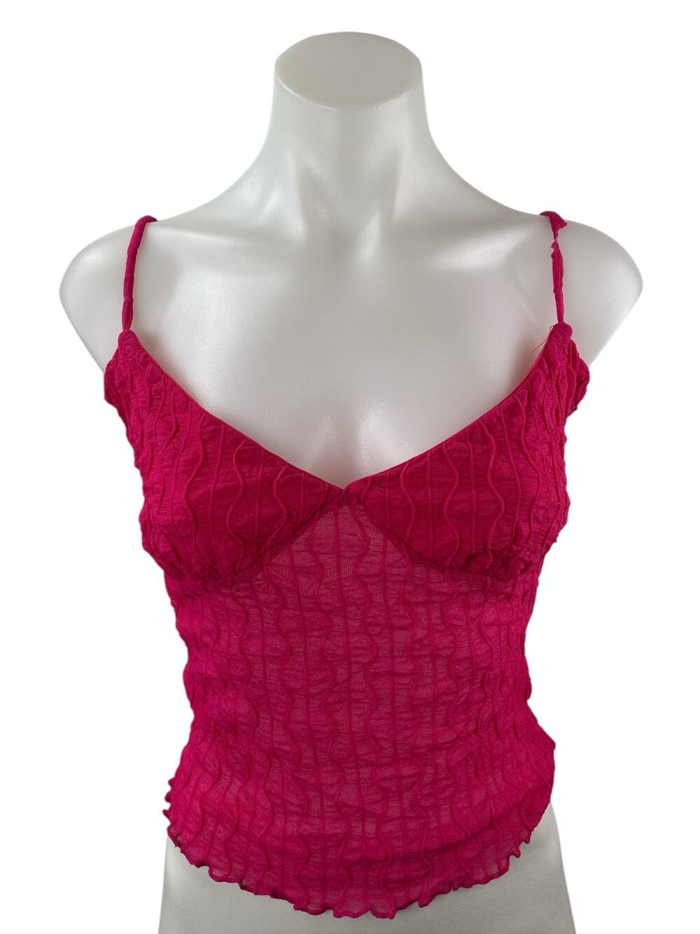 Et Clet Women's Pink Crinkled Sleeveless V Neck Cropped Tank Cami Camisole Top M